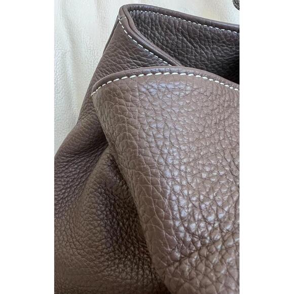 BORSE IN PELLE Italy Brown Pebble Leather Tote Handbag Silver Lock - Picture 6 of 9